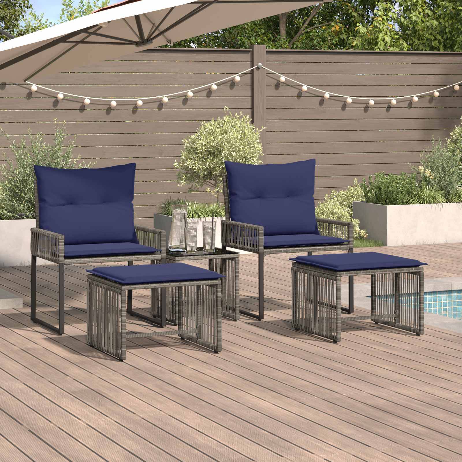 vidaXL Gartenmöbel Set 11 pcs Grau und Marineblau Poly-Rattan