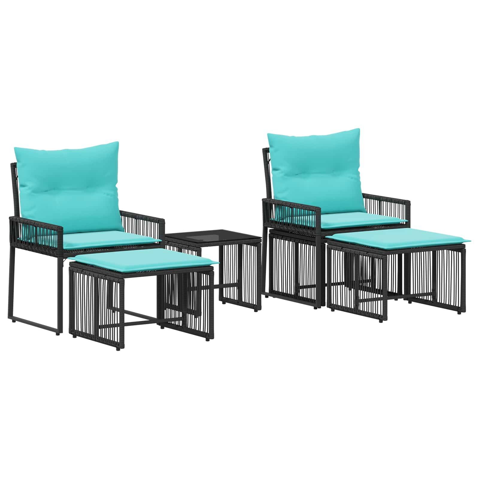 vidaXL Gartenmöbel Set 11 pcs Schwarz und Türkis Poly-Rattan
