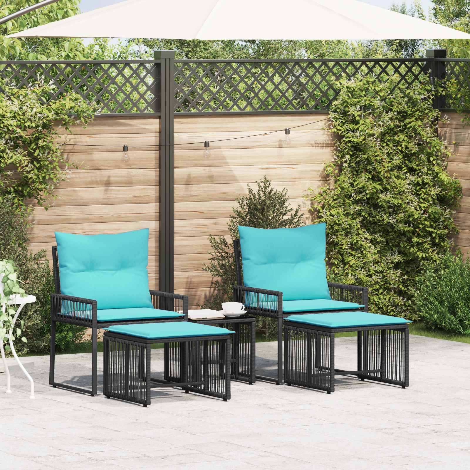 vidaXL Gartenmöbel Set 11 pcs Schwarz und Türkis Poly-Rattan
