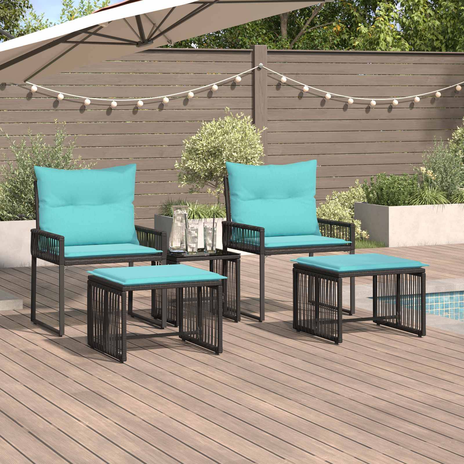 vidaXL Gartenmöbel Set 11 pcs Schwarz und Türkis Poly-Rattan