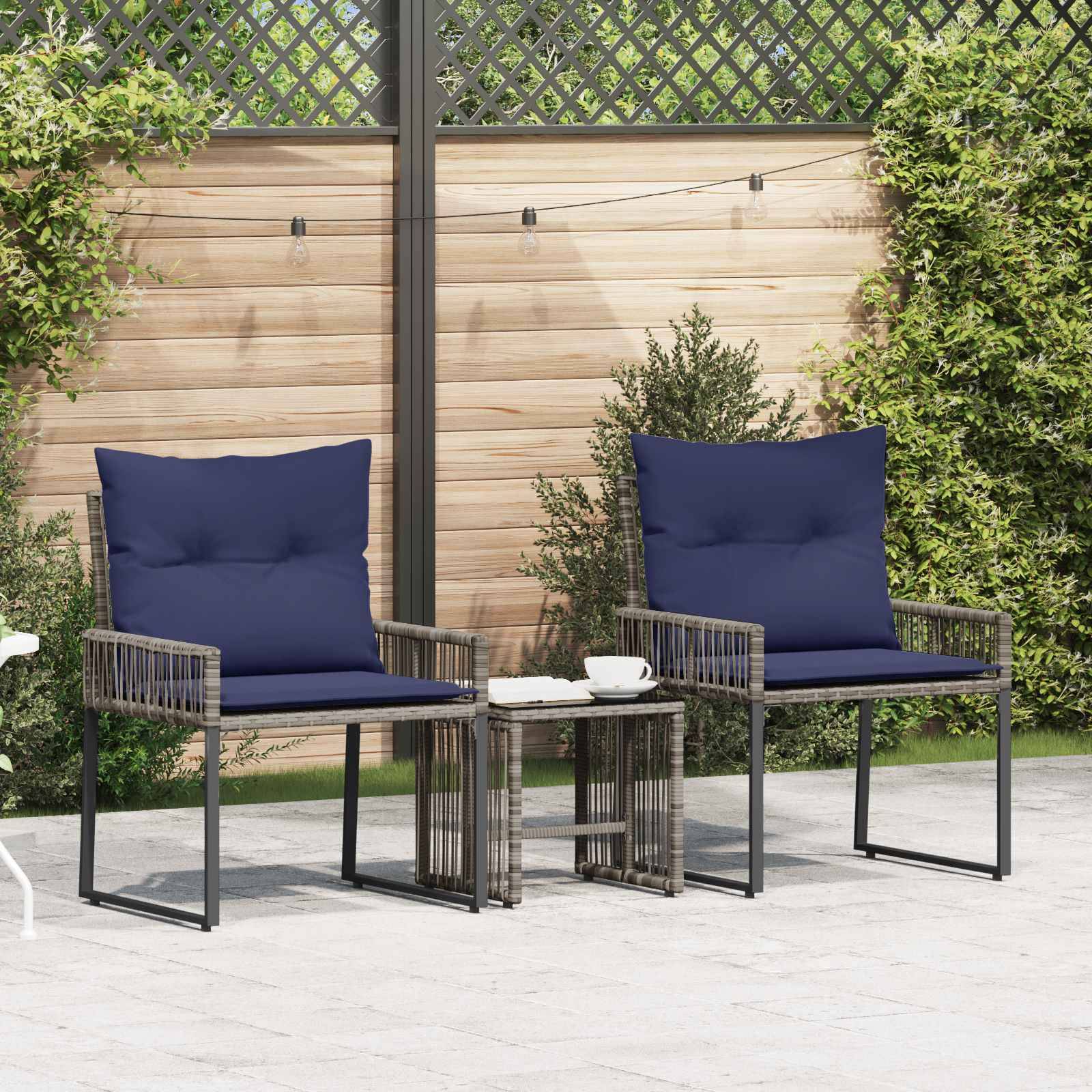 vidaXL Gartenmöbel Set 7 pcs Grau und Marineblau Poly-Rattan