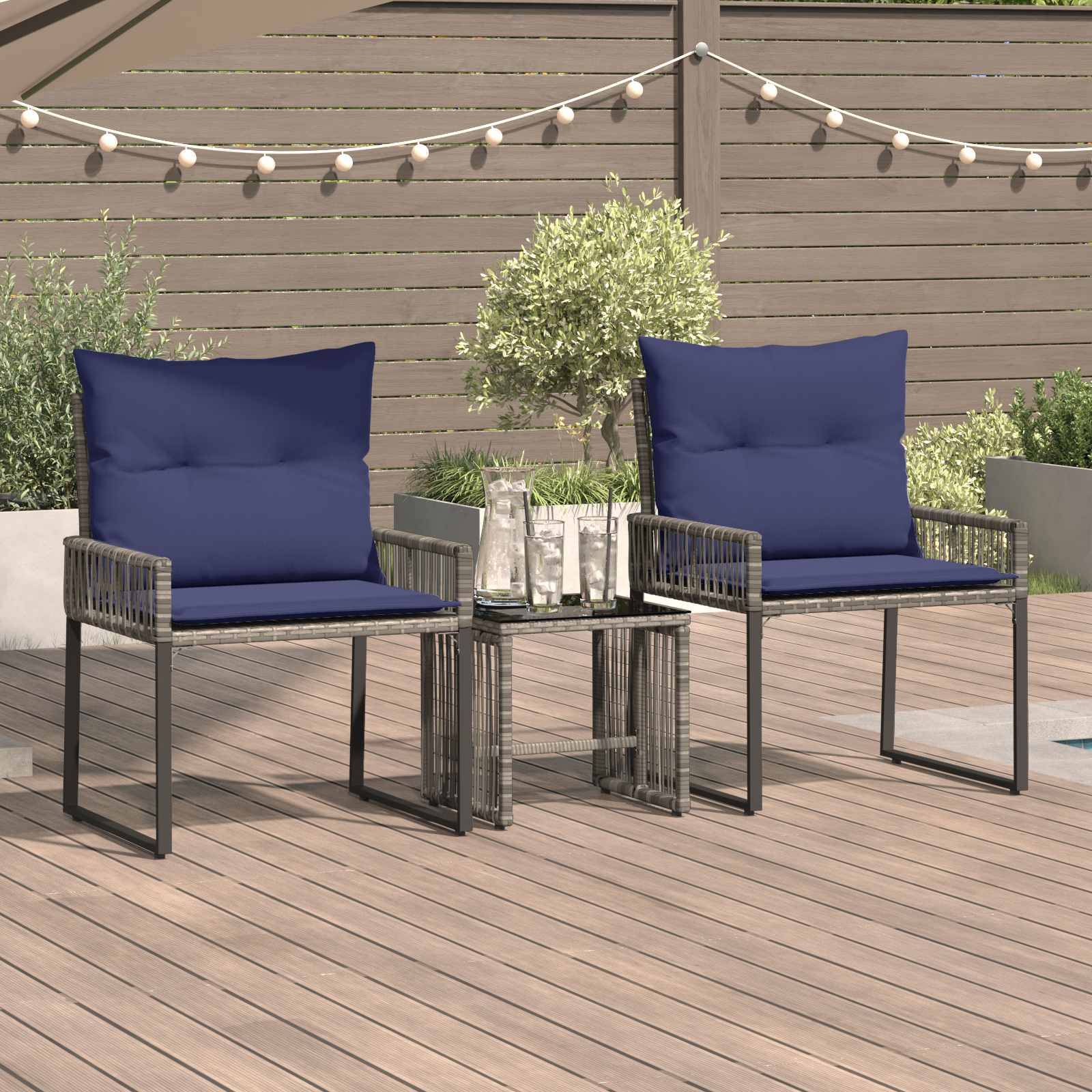 vidaXL Gartenmöbel Set 7 pcs Grau und Marineblau Poly-Rattan