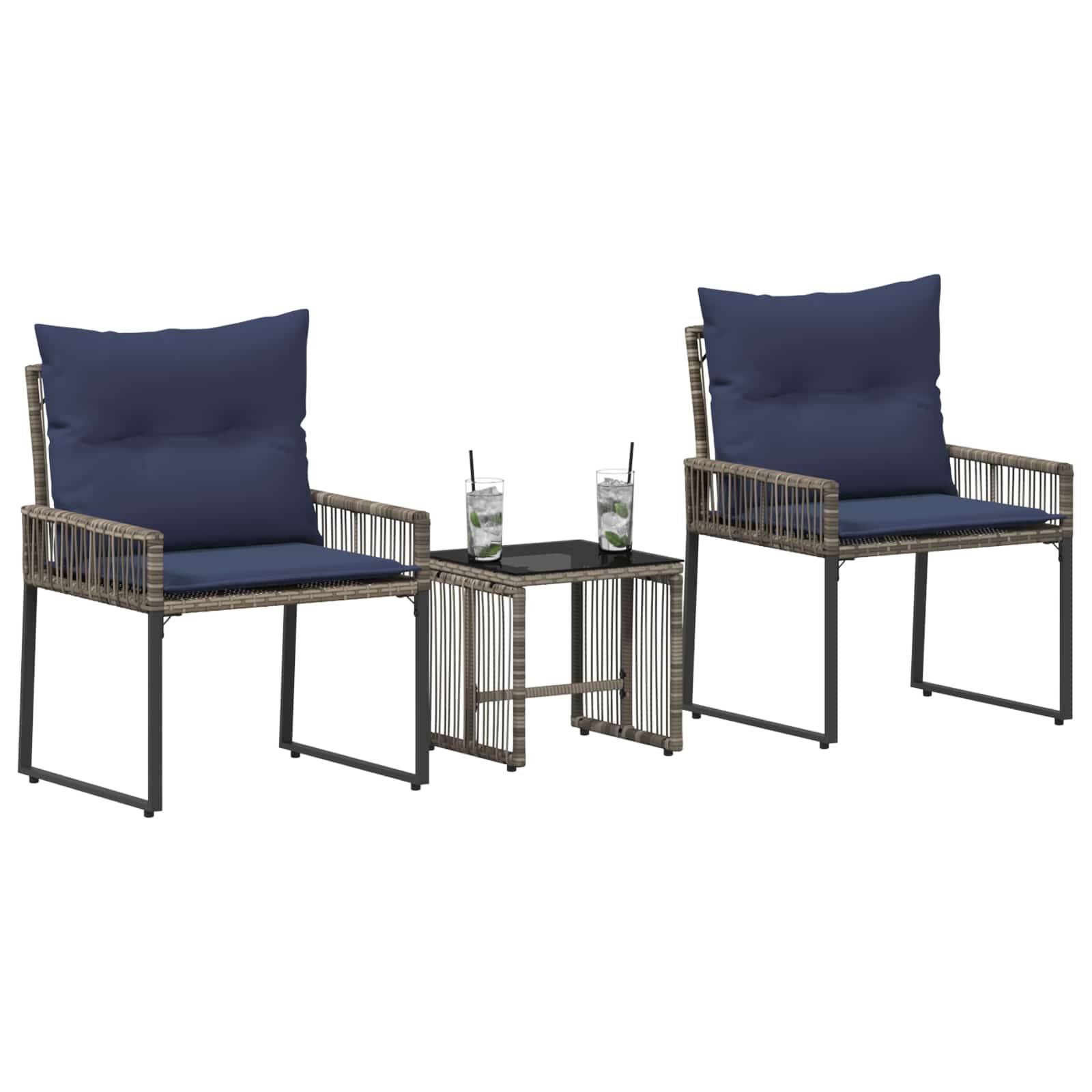 vidaXL Gartenmöbel Set 7 pcs Grau und Marineblau Poly-Rattan