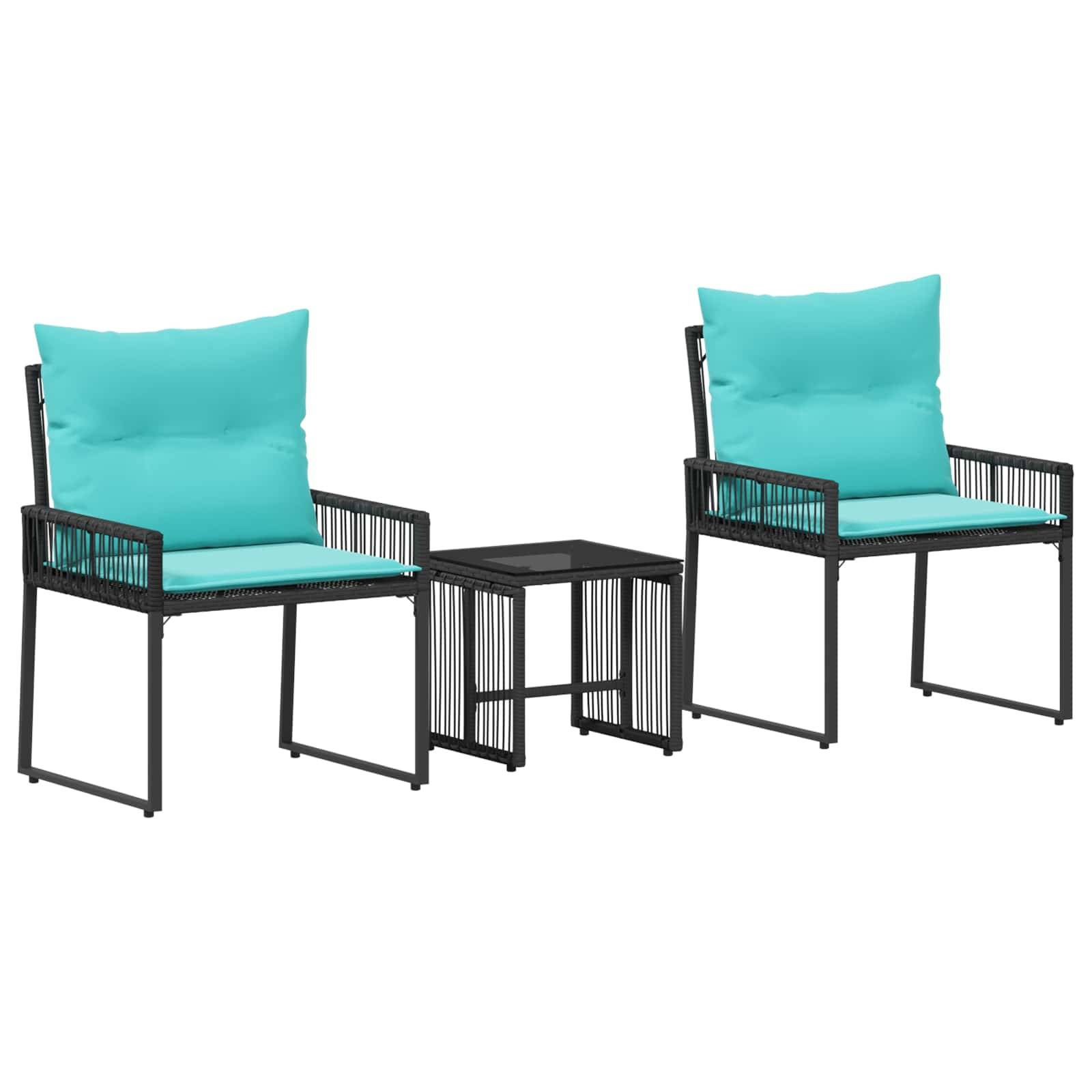 vidaXL Gartenmöbel Set mit Kissen 7 pcs Schwarz und Türkis Poly-Rattan