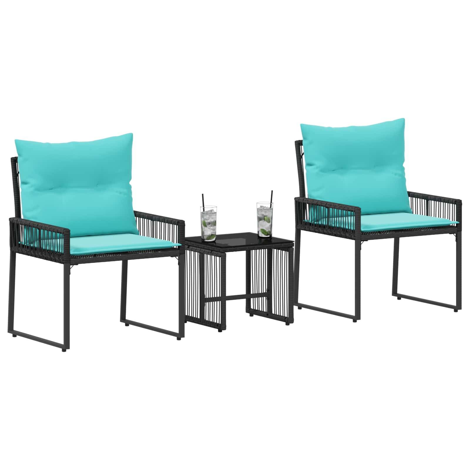 vidaXL Gartenmöbel Set mit Kissen 7 pcs Schwarz und Türkis Poly-Rattan