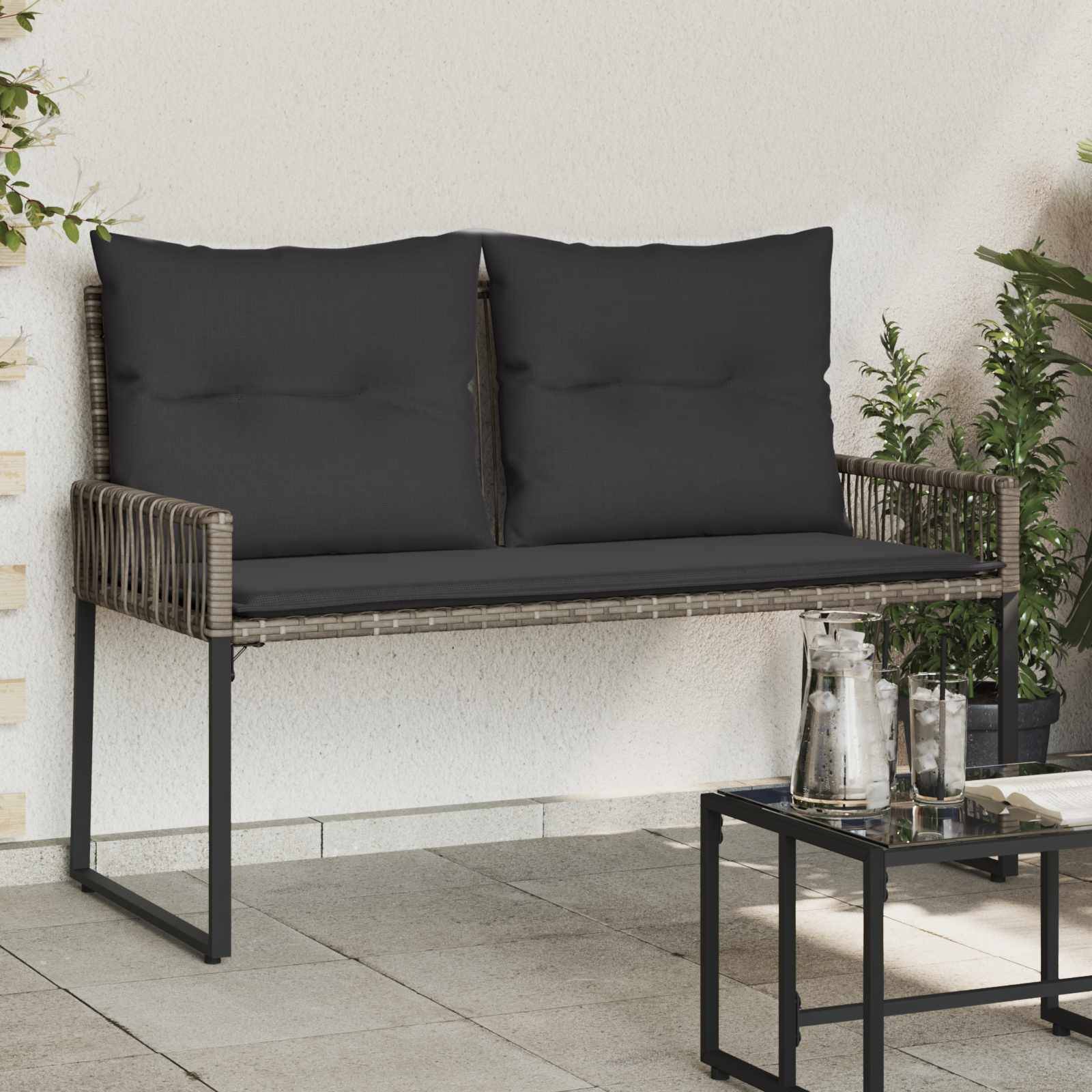 vidaXL Bank Outdoor mit Kissen 4 pcs Grau und Dunkelgrau Poly-Rattan