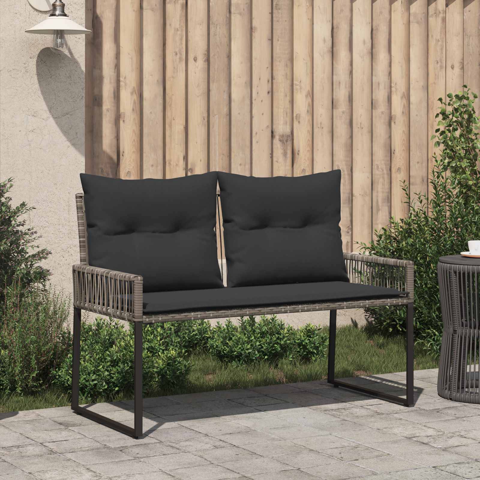 vidaXL Bank Outdoor mit Kissen 4 pcs Grau und Dunkelgrau Poly-Rattan