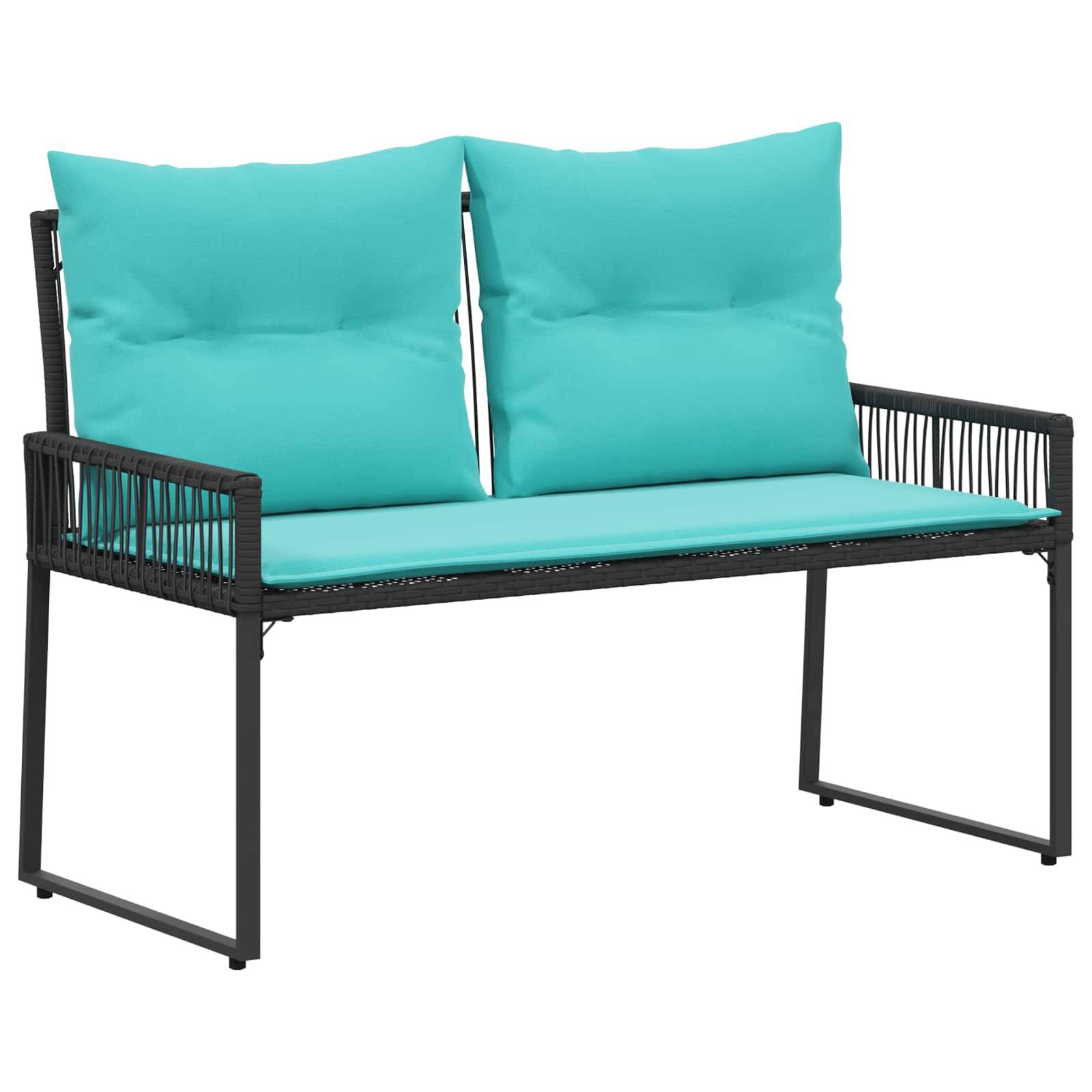 vidaXL Bank Outdoor mit Kissen 4 pcs Schwarz und Türkis Poly-Rattan