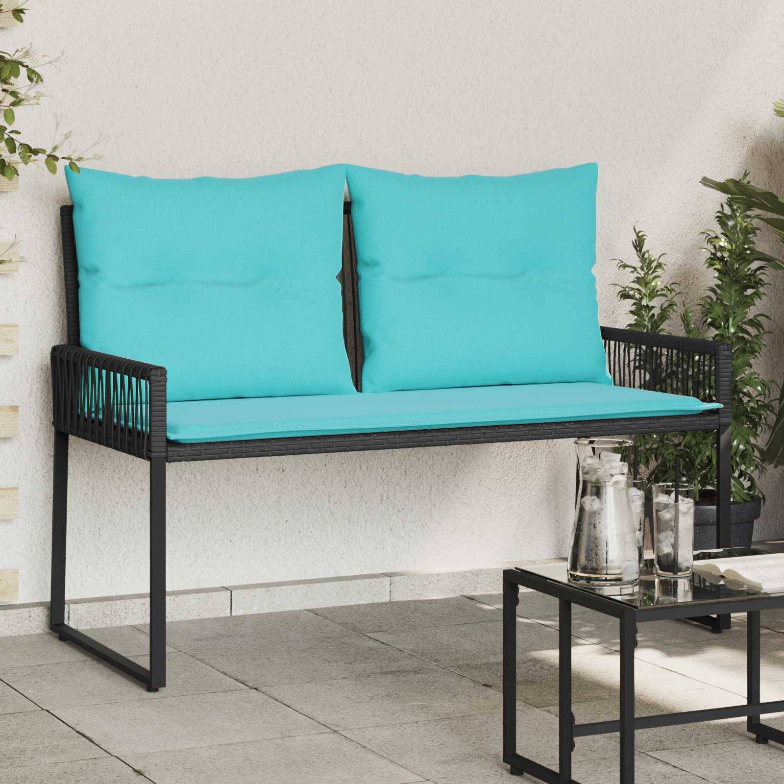 vidaXL Bank Outdoor mit Kissen 4 pcs Schwarz und Türkis Poly-Rattan