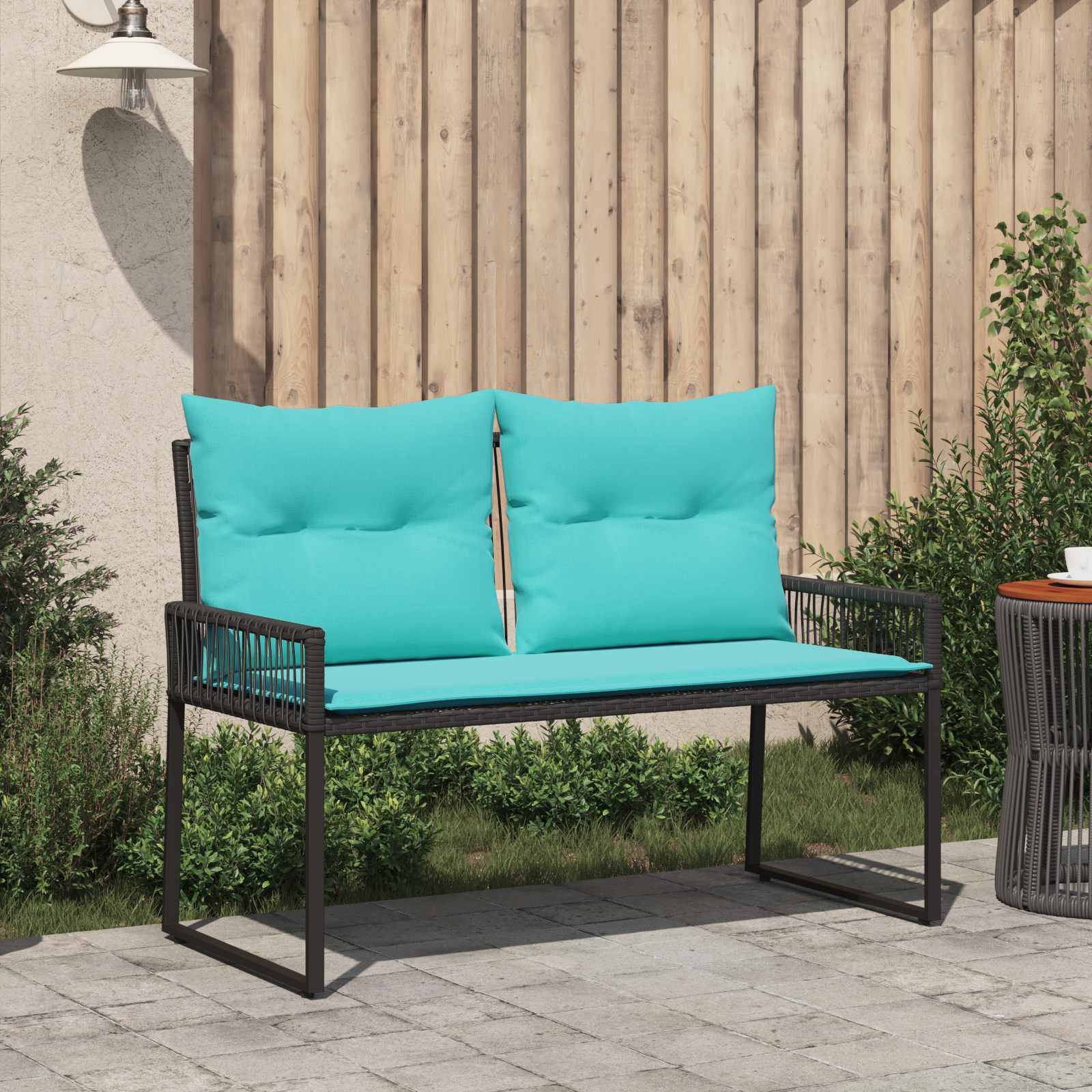 vidaXL Bank Outdoor mit Kissen 4 pcs Schwarz und Türkis Poly-Rattan