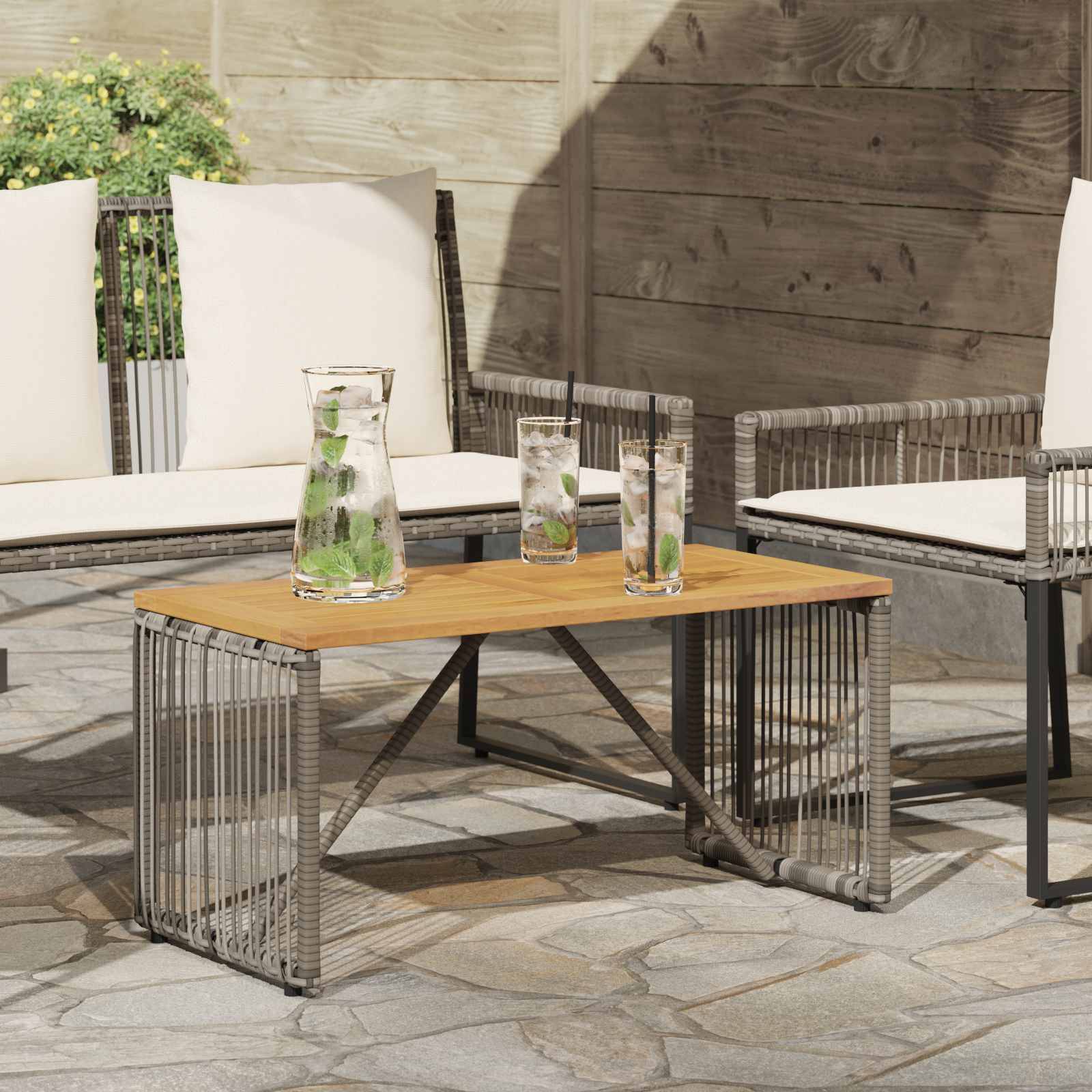 vidaXL Tisch für Outdoor Grau und Braun 80 x 40 x 40 cm Poly-Rattan