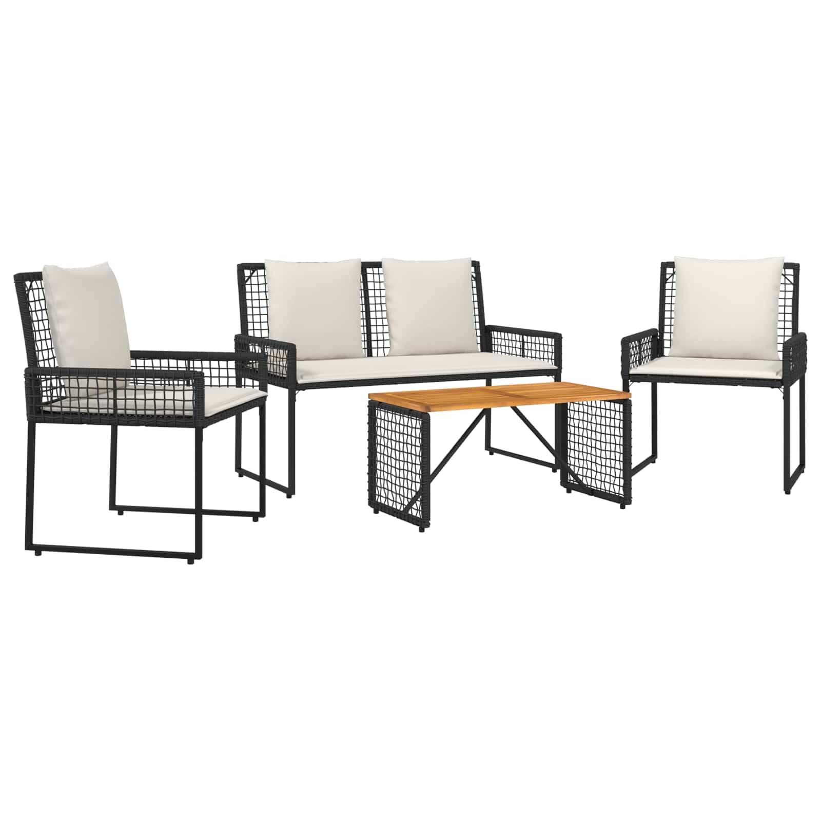 vidaXL Gartenmöbel-Set mit Kissen 4 pcs Schwarz und Cremeweiß
