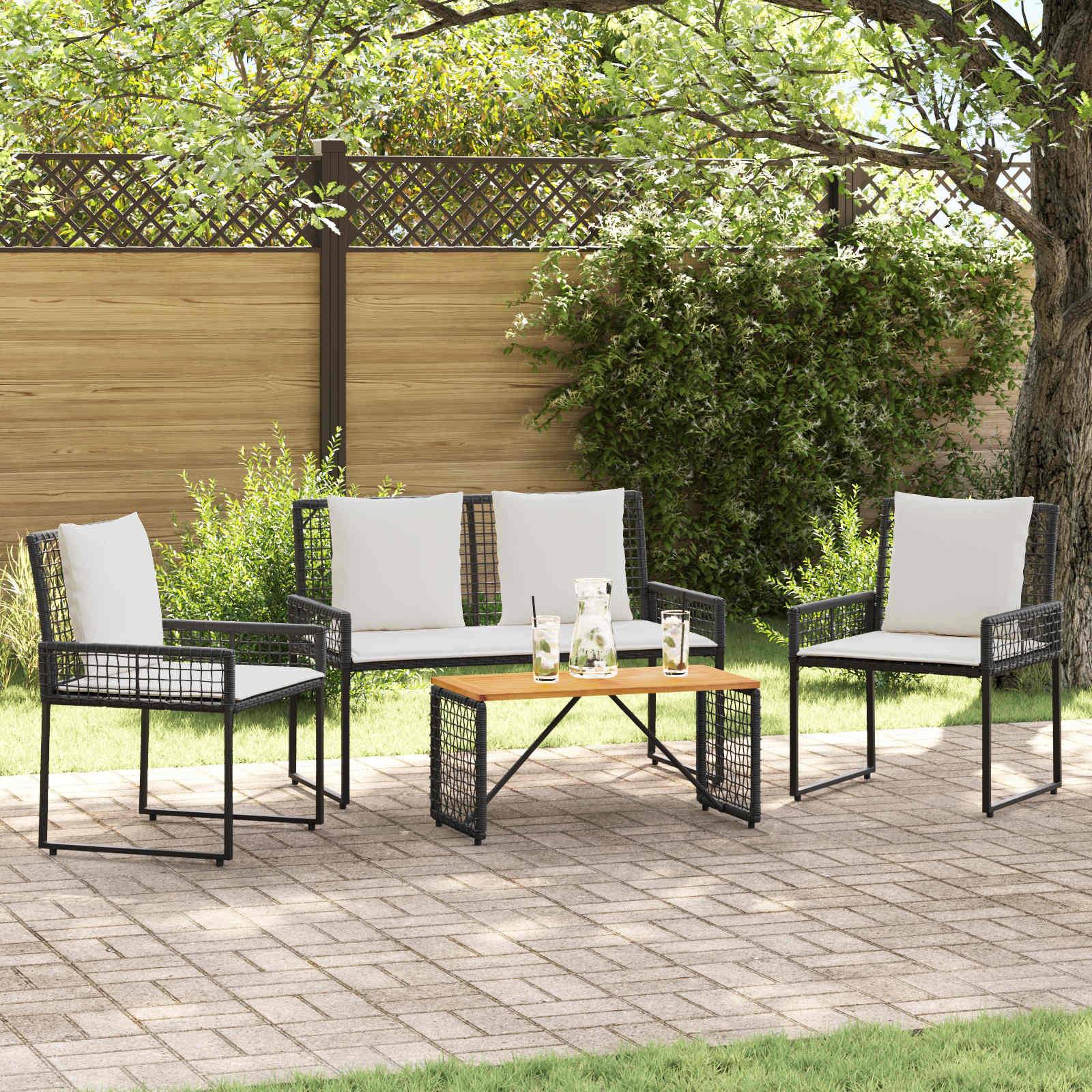 vidaXL Gartenmöbel-Set mit Kissen 4 pcs Schwarz und Cremeweiß