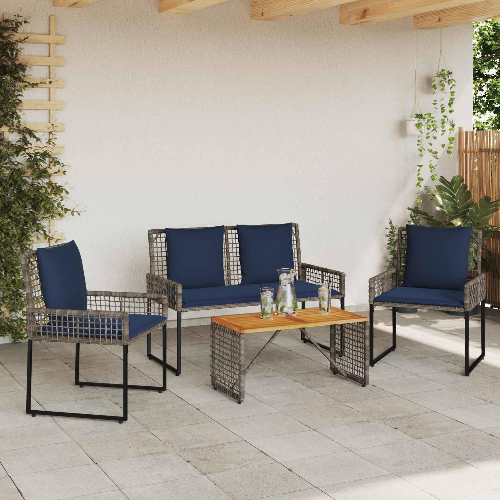 vidaXL Gartenmöbel Set mit Kissen Stahl