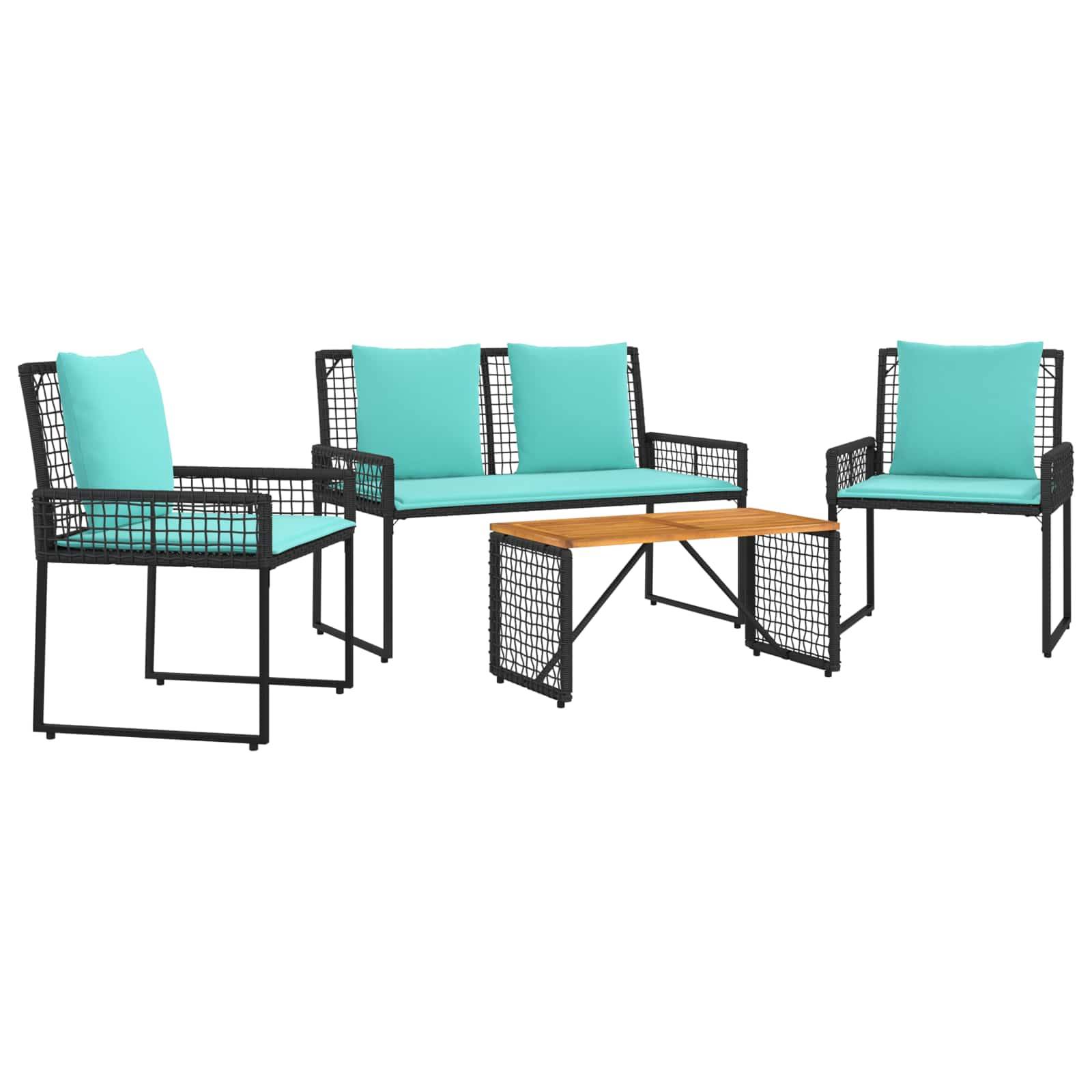 vidaXL Gartenmöbel-Set mit Kissen 4 pcs Schwarz und Türkis