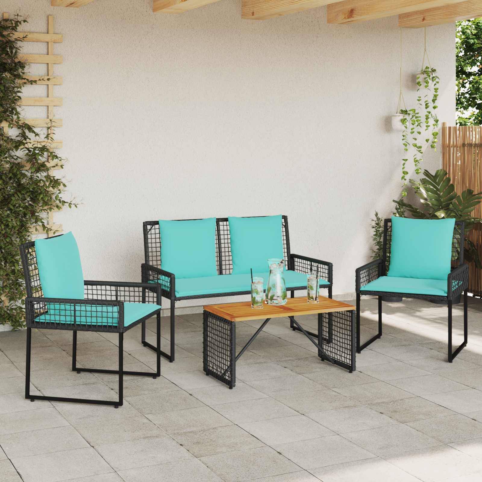 vidaXL Gartenmöbel-Set mit Kissen 4 pcs Schwarz und Türkis