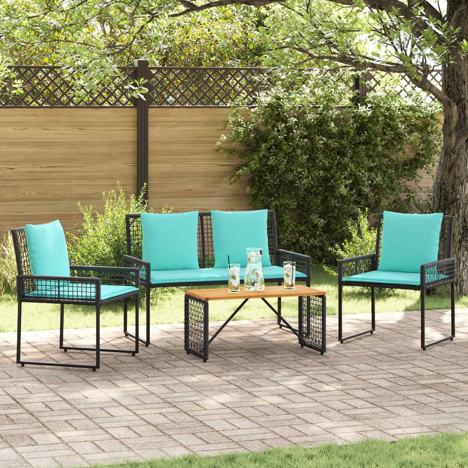 vidaXL Gartenmöbel-Set mit Kissen 4 pcs Schwarz und Türkis