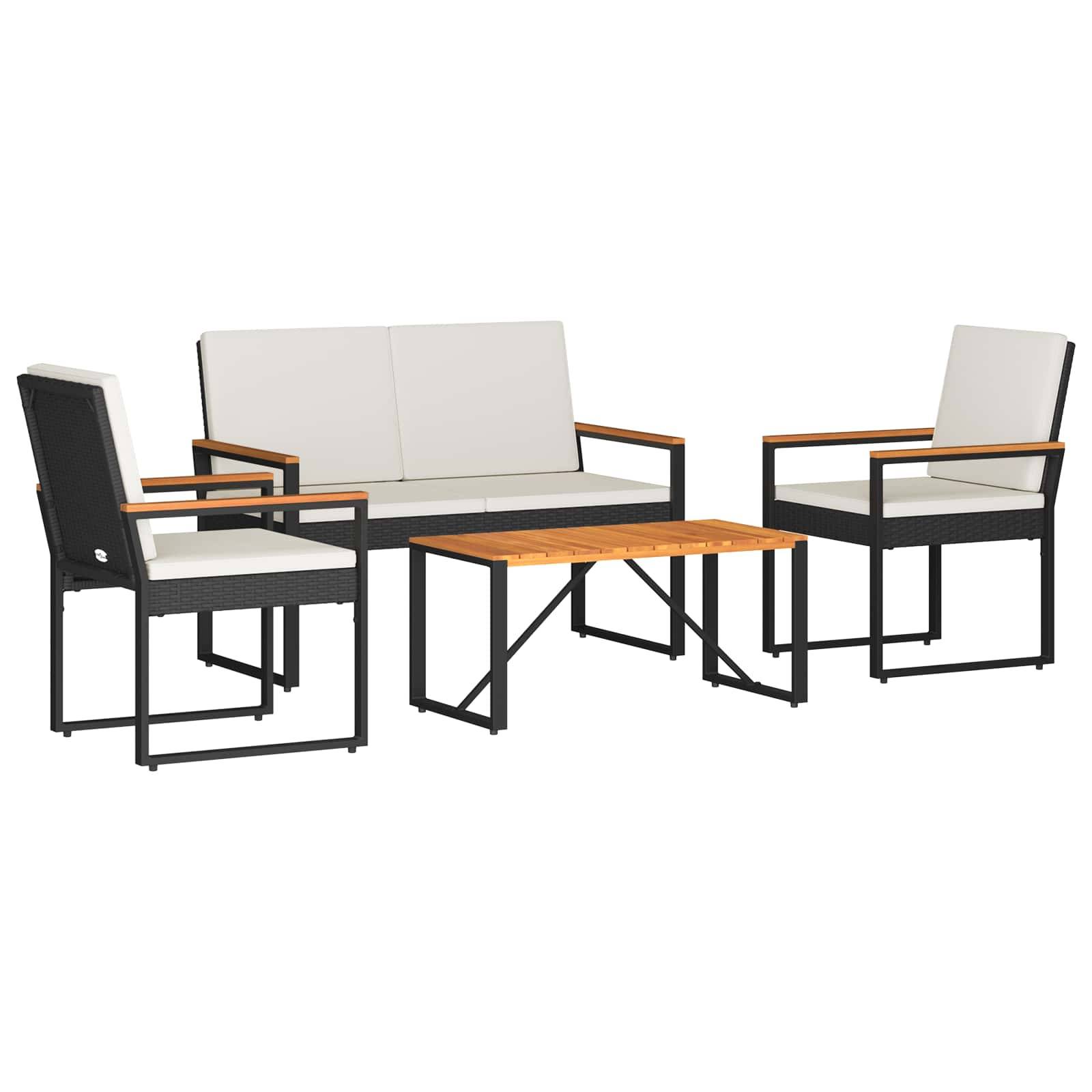 vidaXL Gartenmöbel Set 4 pcs Schwarz und Cremeweiß Poly-Rattan