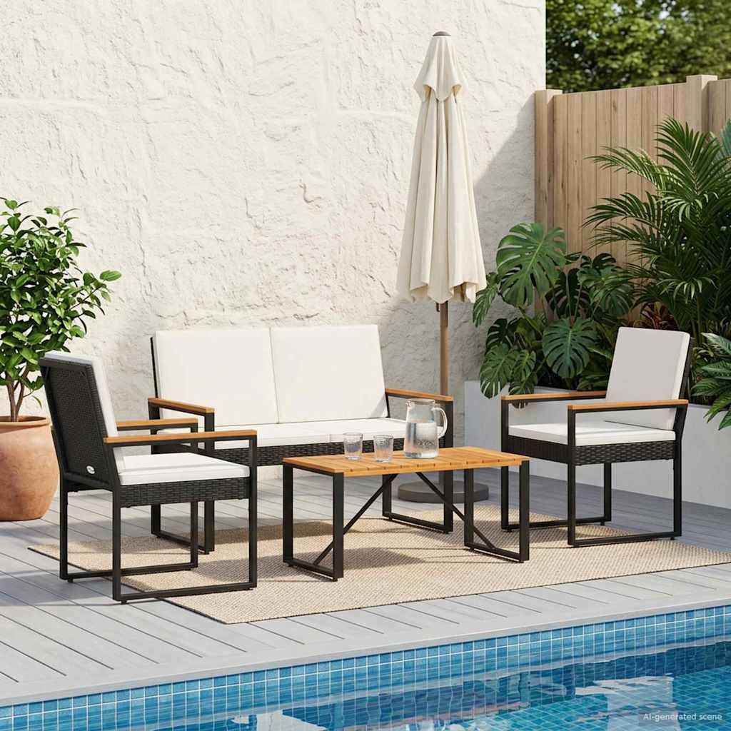 vidaXL Gartenmöbel Set 4 pcs Schwarz und Cremeweiß Poly-Rattan