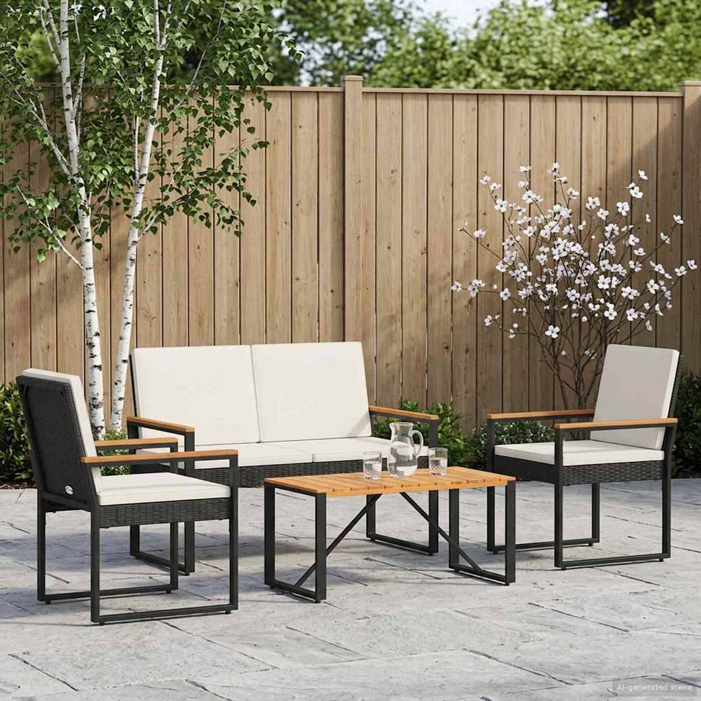 vidaXL Gartenmöbel Set 4 pcs Schwarz und Cremeweiß Poly-Rattan