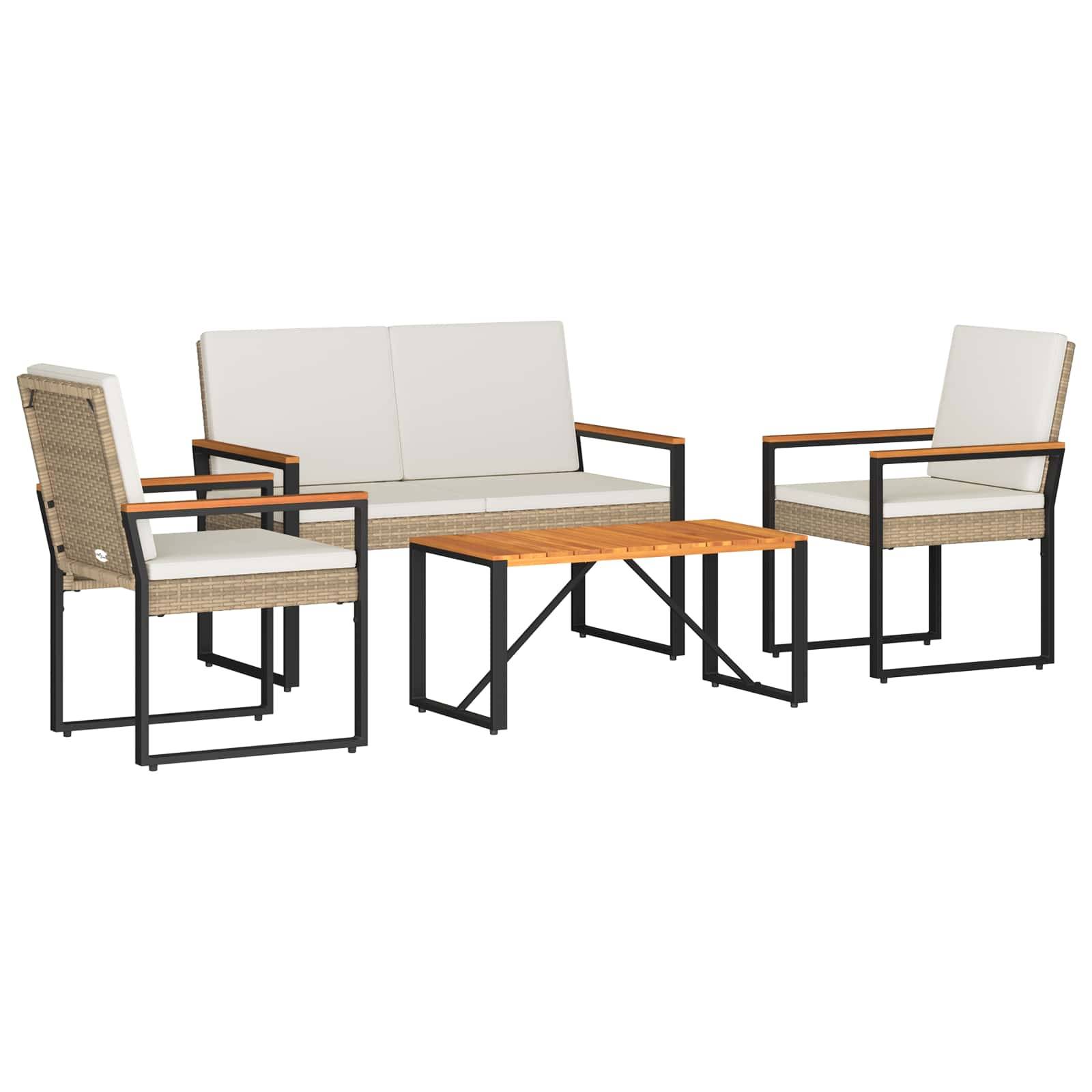 vidaXL Gartenmöbel Set 4 pcs Beige und Cremeweiß Poly-Rattan