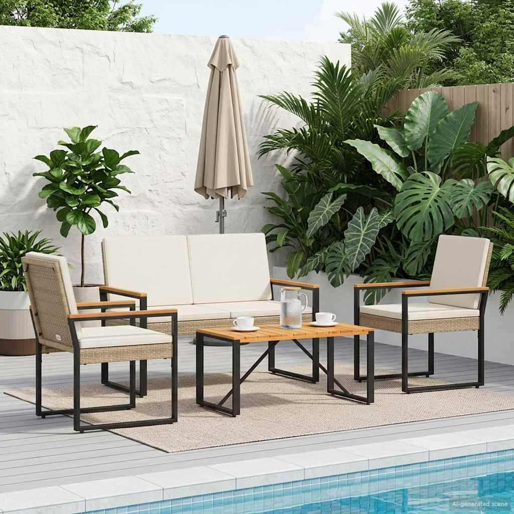 vidaXL Gartenmöbel Set 4 pcs Beige und Cremeweiß Poly-Rattan