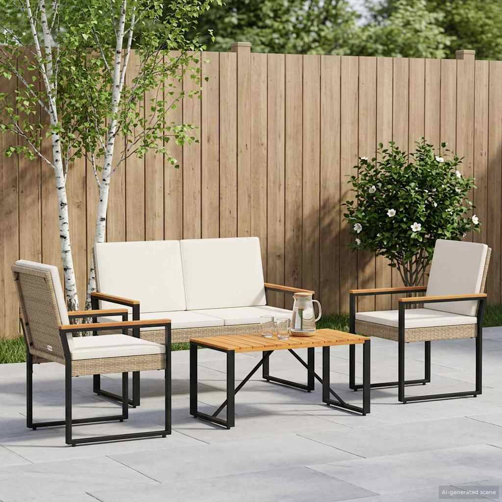 vidaXL Gartenmöbel Set 4 pcs Beige und Cremeweiß Poly-Rattan