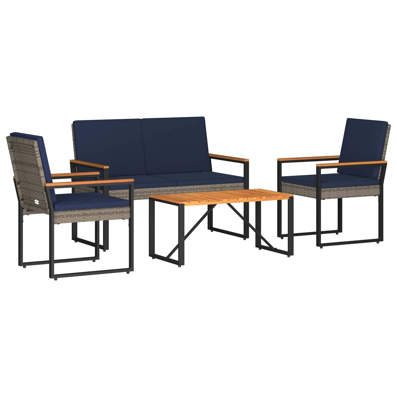 vidaXL Gartenmöbel Set 4 pcs Grau und Marineblau Poly-Rattan