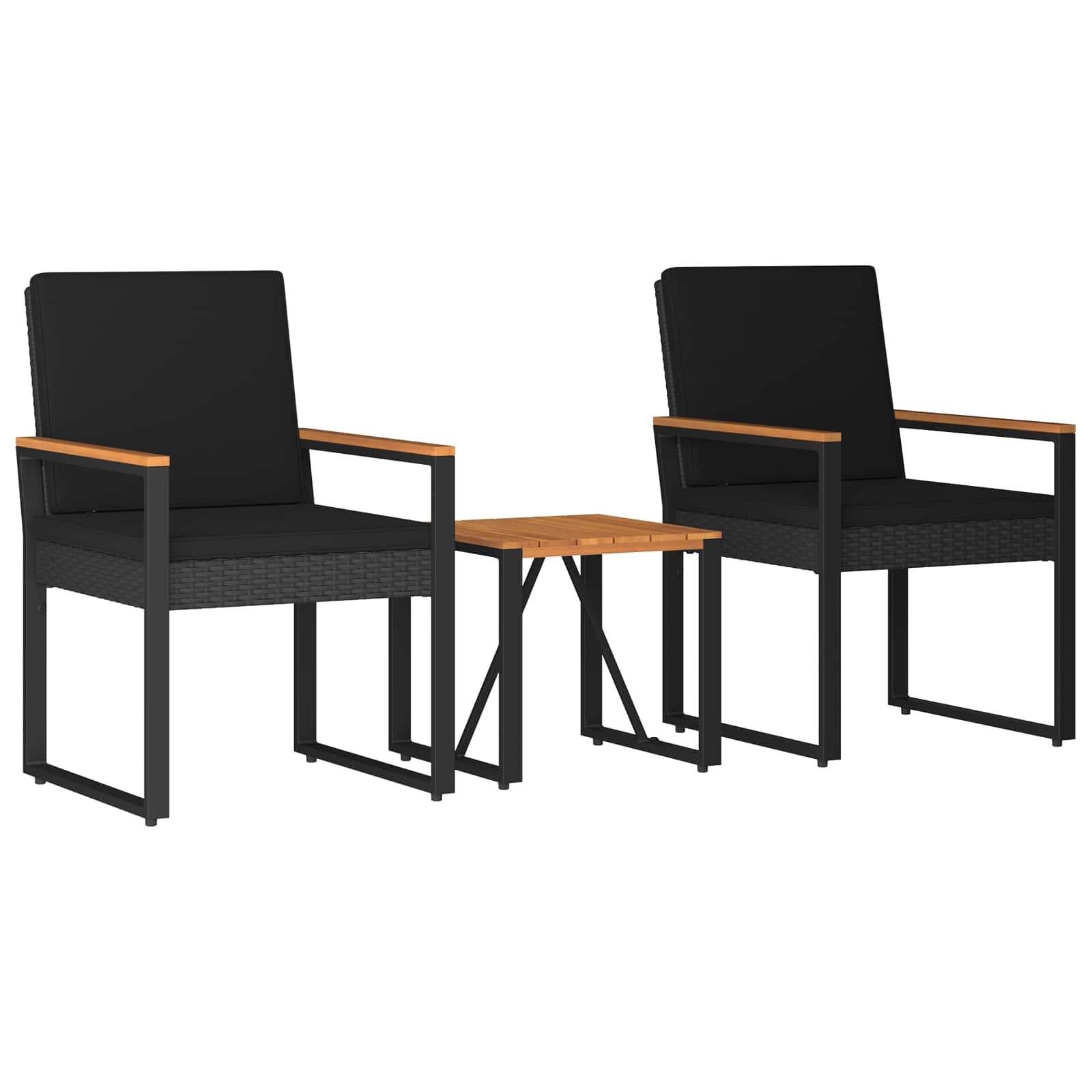 vidaXL Gartenmöbel Set mit Kissen 3 pcs Schwarz Poly-Rattan