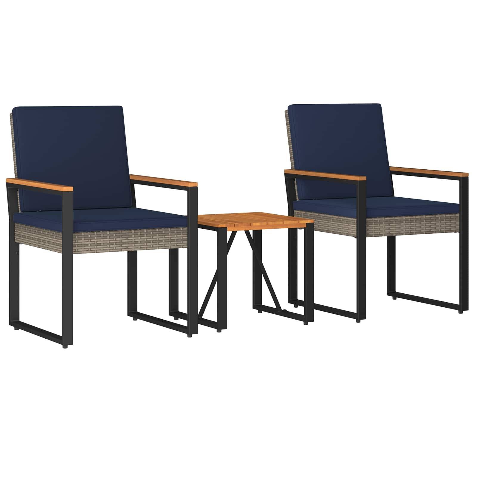 vidaXL Gartenmöbel Set 3 pcs Grau und Marineblau Poly-Rattan