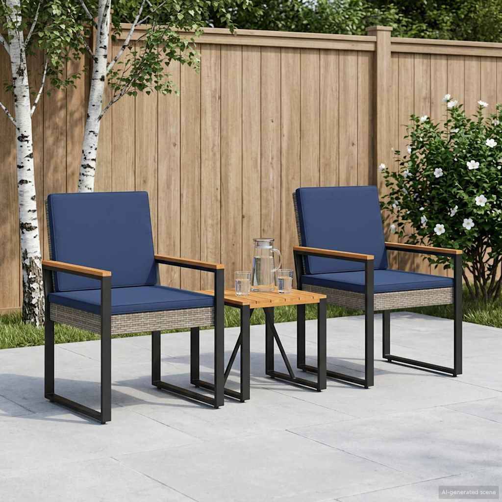 vidaXL Gartenmöbel Set 3 pcs Grau und Marineblau Poly-Rattan