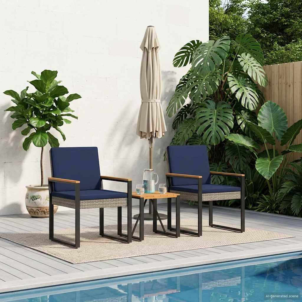 vidaXL Gartenmöbel Set 3 pcs Grau und Marineblau Poly-Rattan