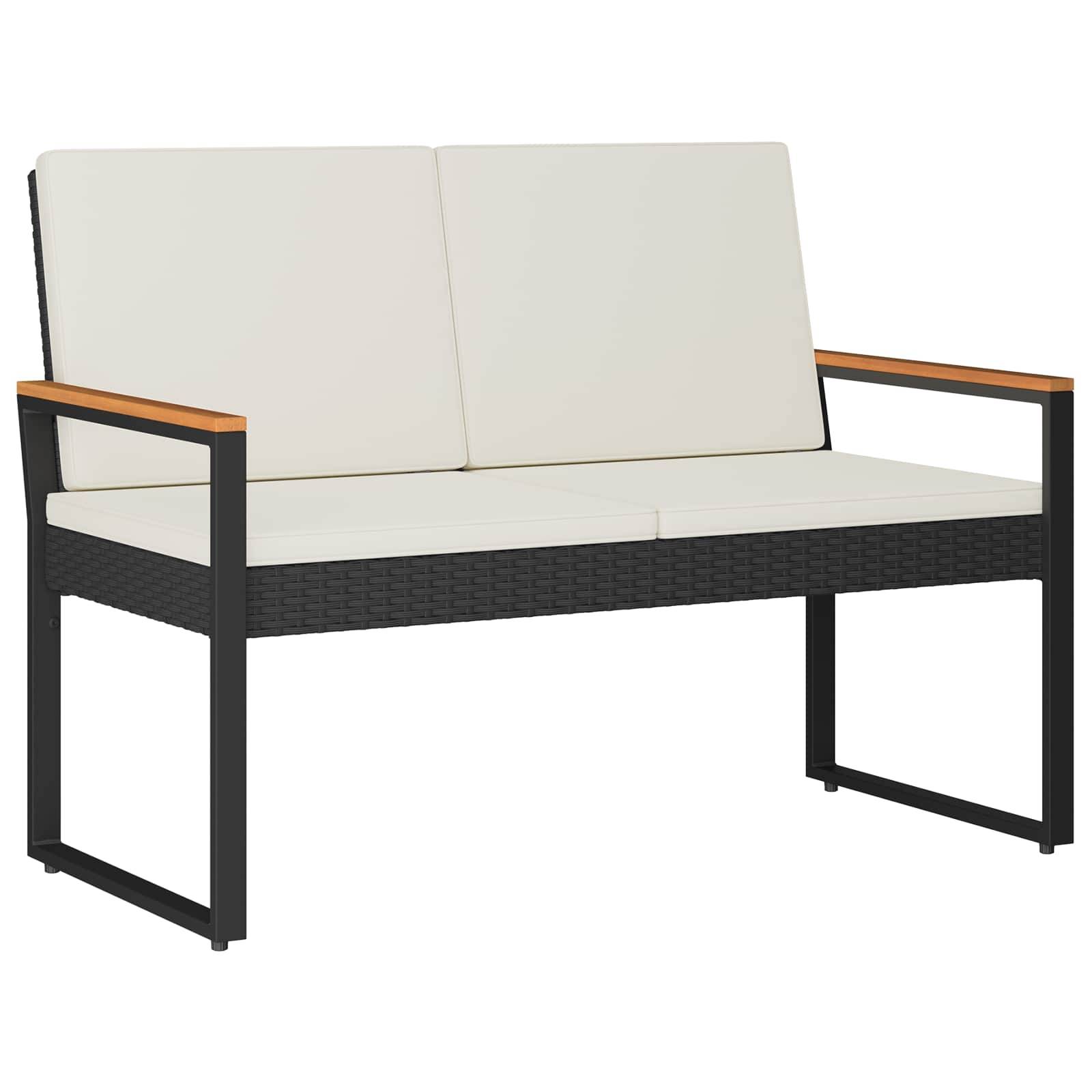 vidaXL Bank Outdoor Schwarz und Cremeweiß 107 x 61 x 80 cm Poly-Rattan