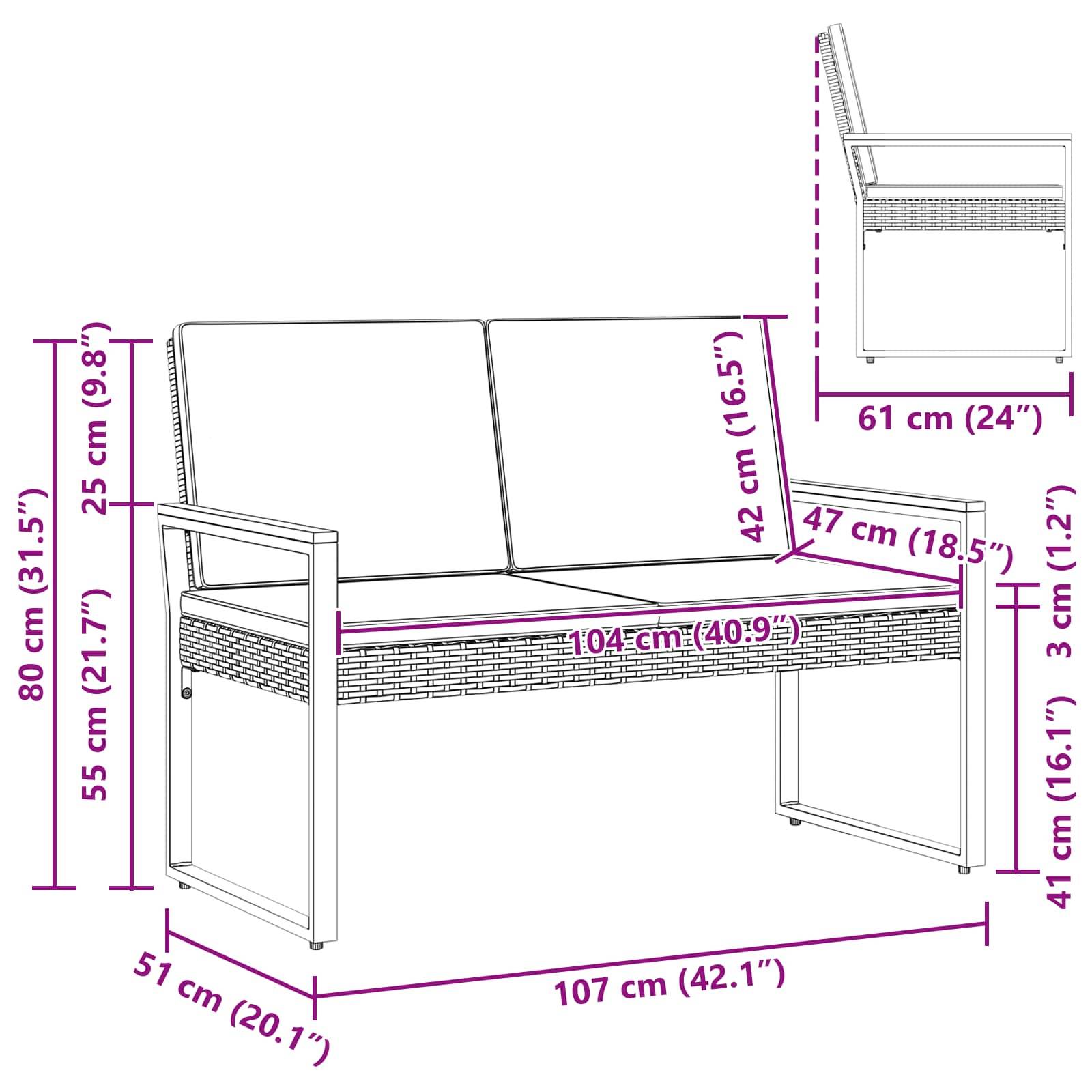 vidaXL Bank Outdoor Schwarz und Cremeweiß 107 x 61 x 80 cm Poly-Rattan