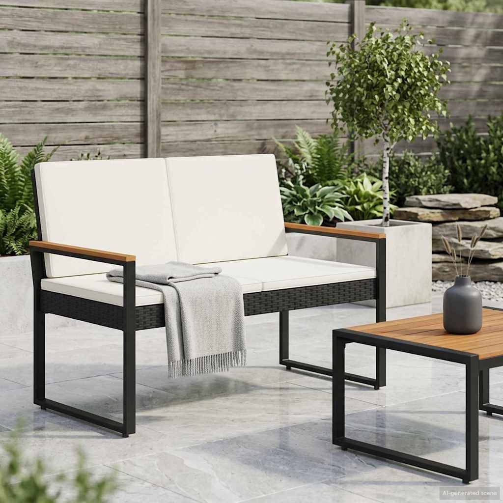vidaXL Bank Outdoor Schwarz und Cremeweiß 107 x 61 x 80 cm Poly-Rattan