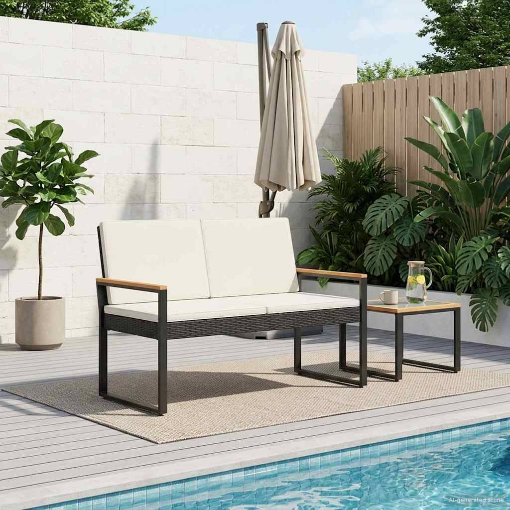 vidaXL Bank Outdoor Schwarz und Cremeweiß 107 x 61 x 80 cm Poly-Rattan