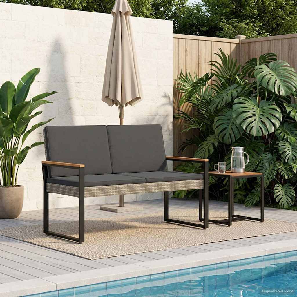 vidaXL Bank Outdoor Grau und Dunkelgrau 107 x 61 x 80 cm Poly-Rattan