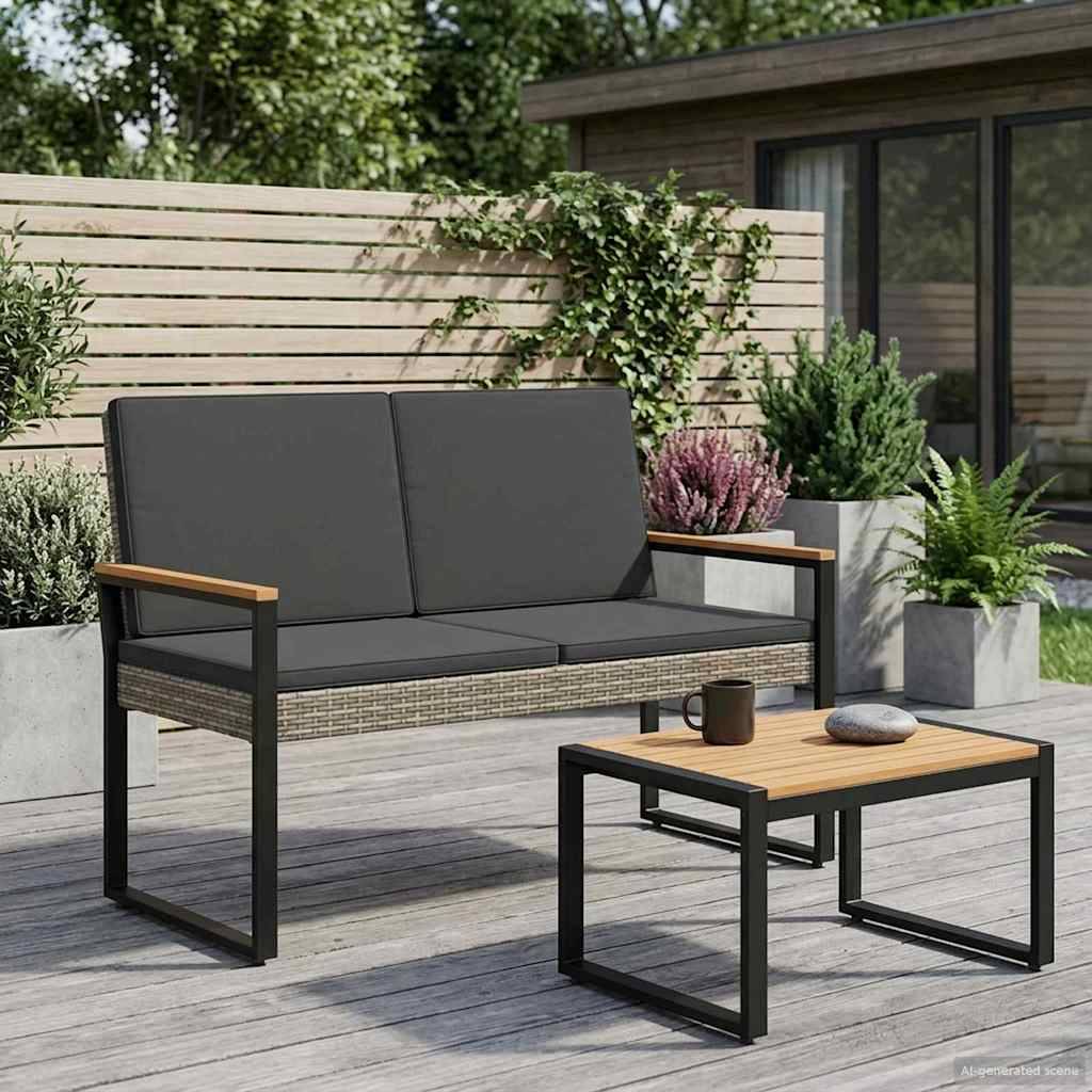 vidaXL Bank Outdoor Grau und Dunkelgrau 107 x 61 x 80 cm Poly-Rattan