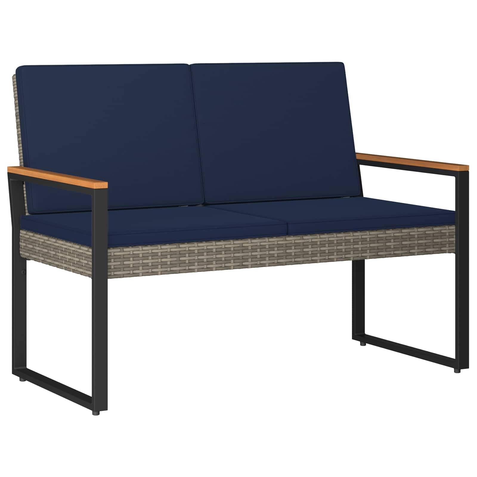 vidaXL Bank Outdoor Grau und Marineblau 107 x 61 x 80 cm Poly-Rattan