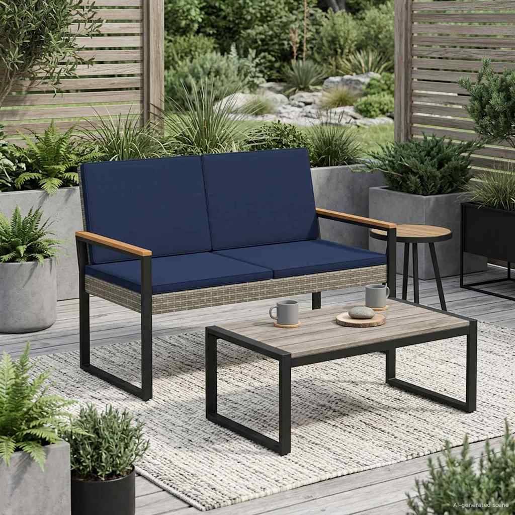 vidaXL Bank Outdoor Grau und Marineblau 107 x 61 x 80 cm Poly-Rattan