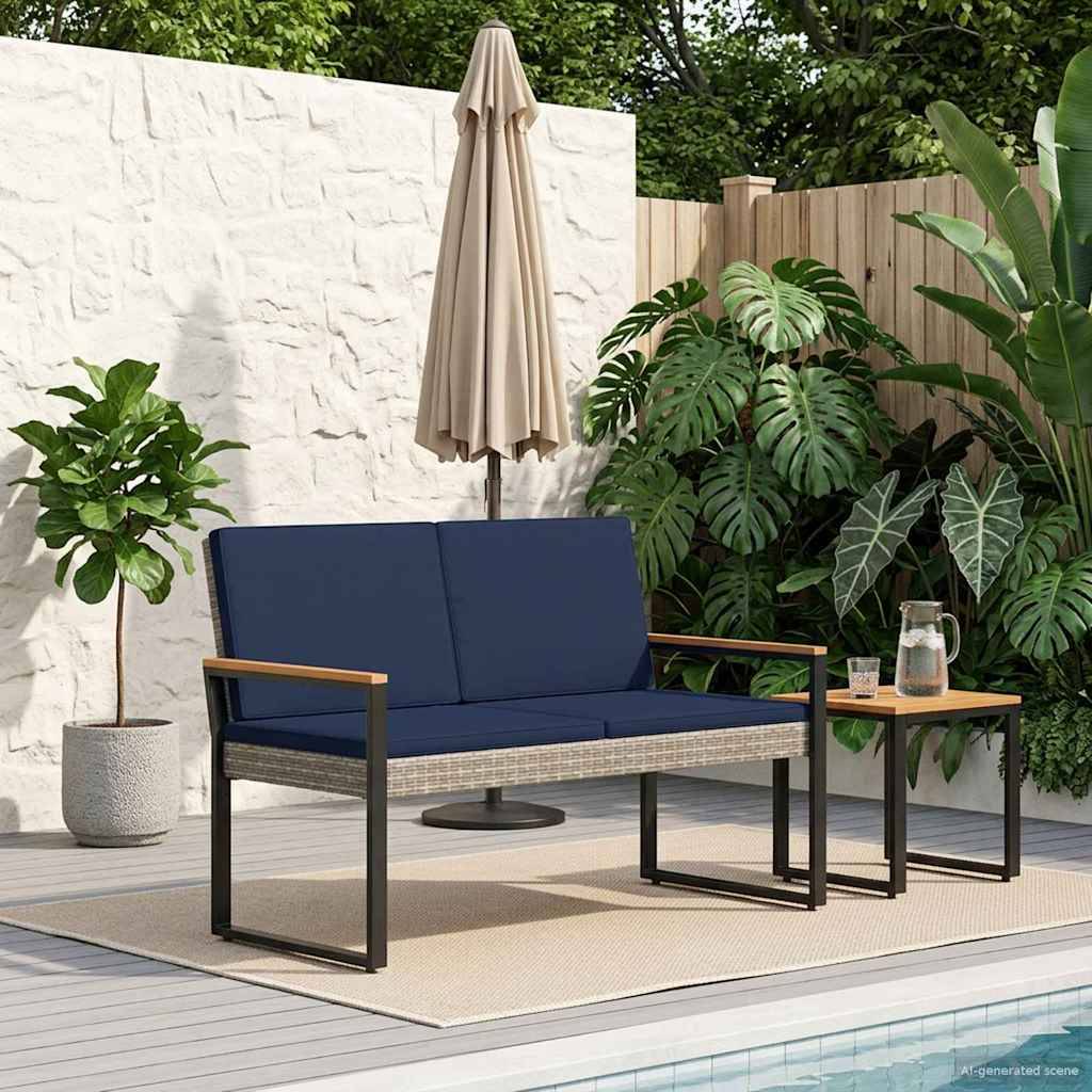 vidaXL Bank Outdoor Grau und Marineblau 107 x 61 x 80 cm Poly-Rattan