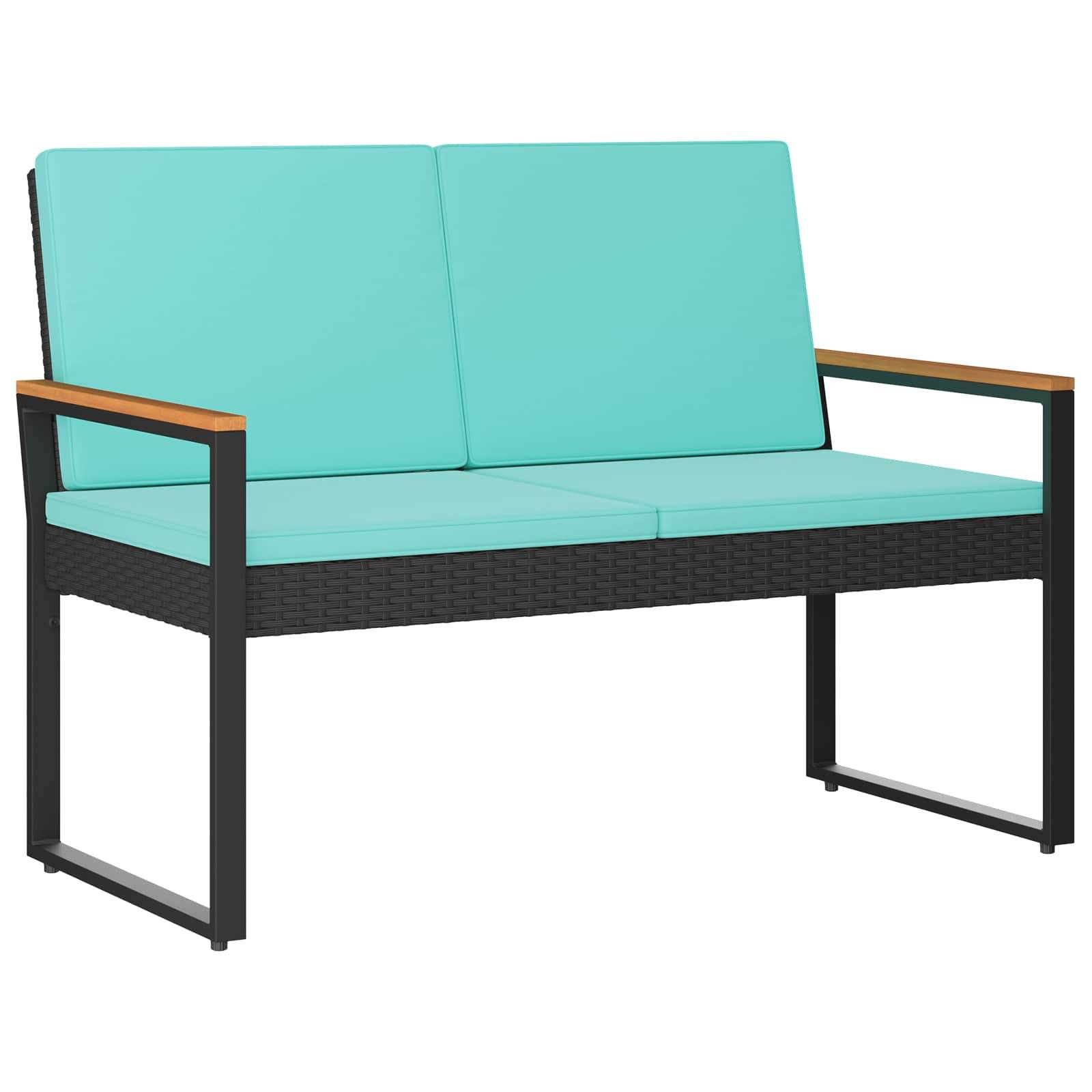 vidaXL Bank Outdoor Schwarz und Türkis 107 x 61 x 80 cm Poly-Rattan