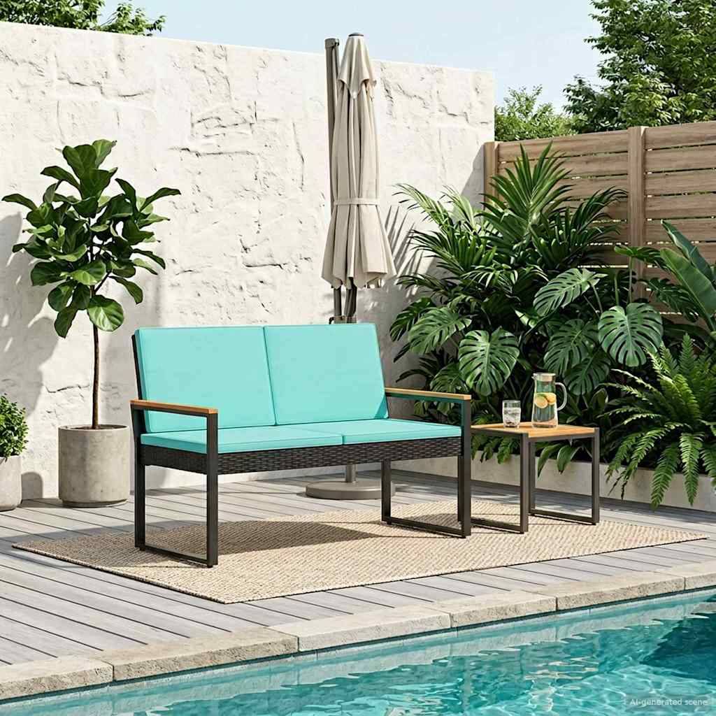 vidaXL Bank Outdoor Schwarz und Türkis 107 x 61 x 80 cm Poly-Rattan