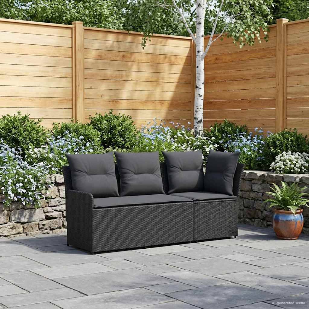 vidaXL Gartenarmsessel mit Ecksofa 2 Stück Schwarz PE-Rattan