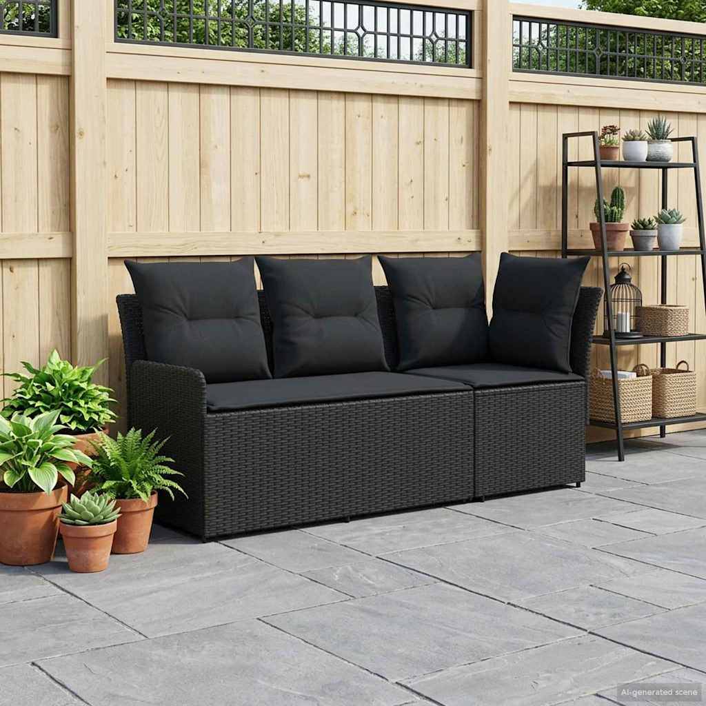 vidaXL Gartenarmsessel mit Ecksofa 2 Stück Schwarz PE-Rattan