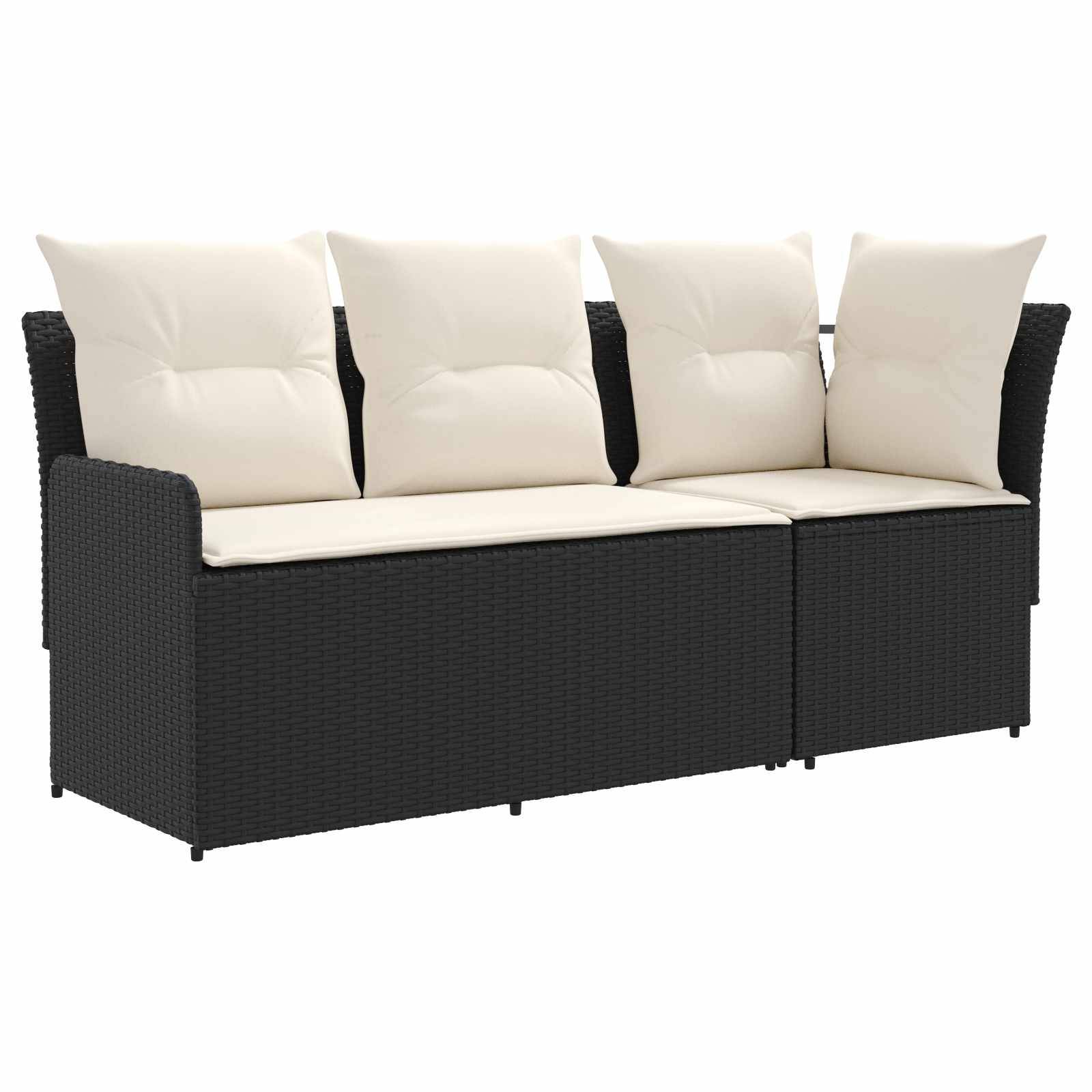 vidaXL Gartenarmsessel mit Ecksofa 2 Stück Schwarz und Creme PE-Rattan