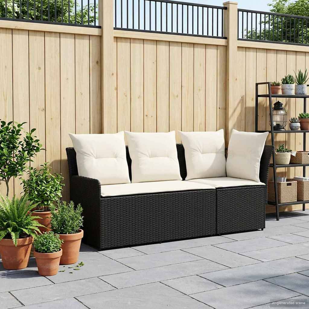 vidaXL Gartenarmsessel mit Ecksofa 2 Stück Schwarz und Creme PE-Rattan