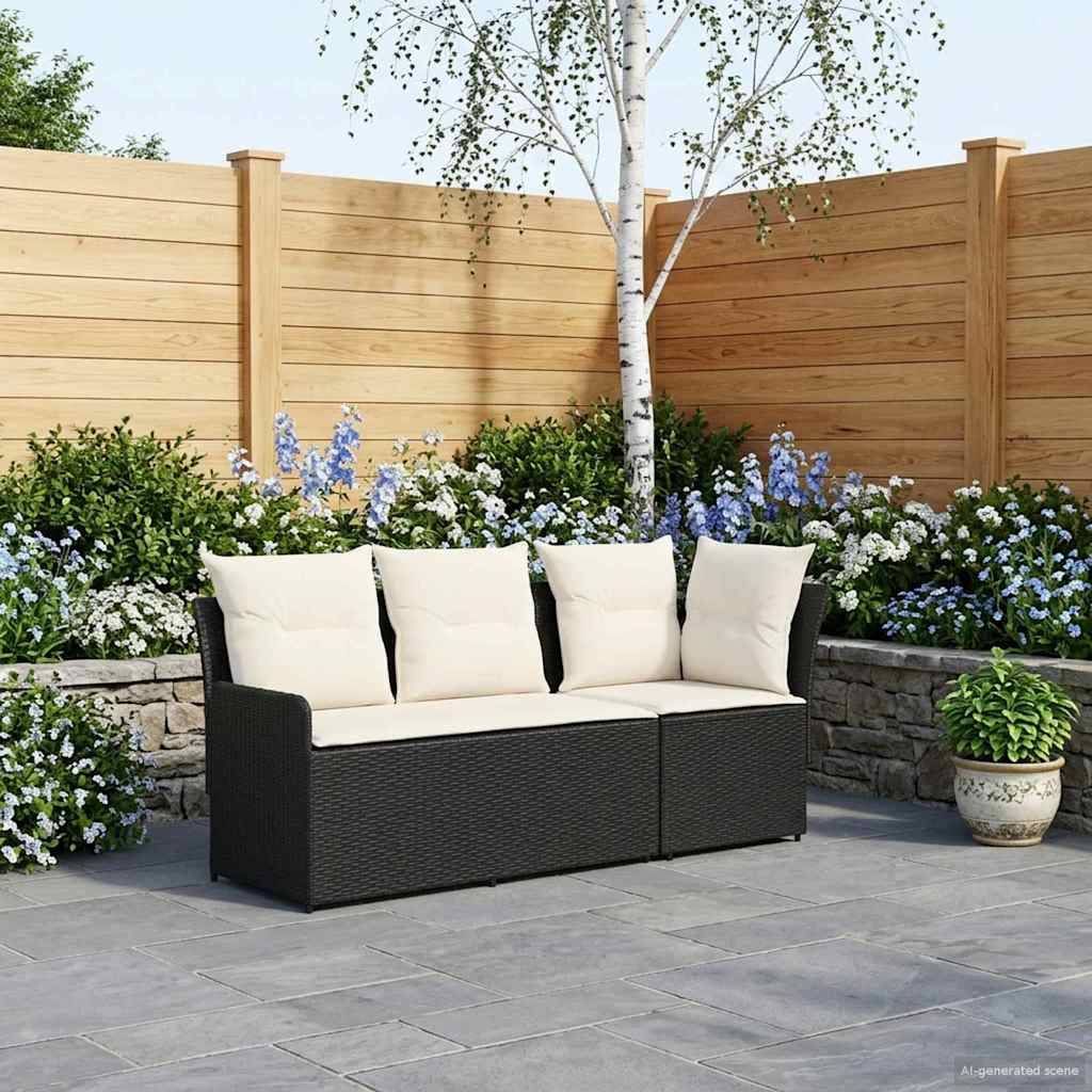 vidaXL Gartenarmsessel mit Ecksofa 2 Stück Schwarz und Creme PE-Rattan