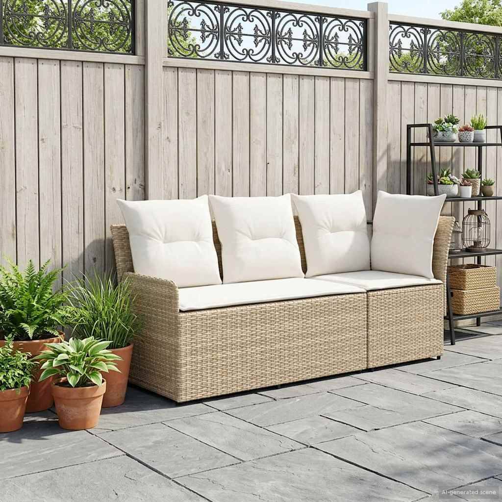 vidaXL Gartenarmsessel mit Ecksofa 2 Stück Beige und Creme PE-Rattan