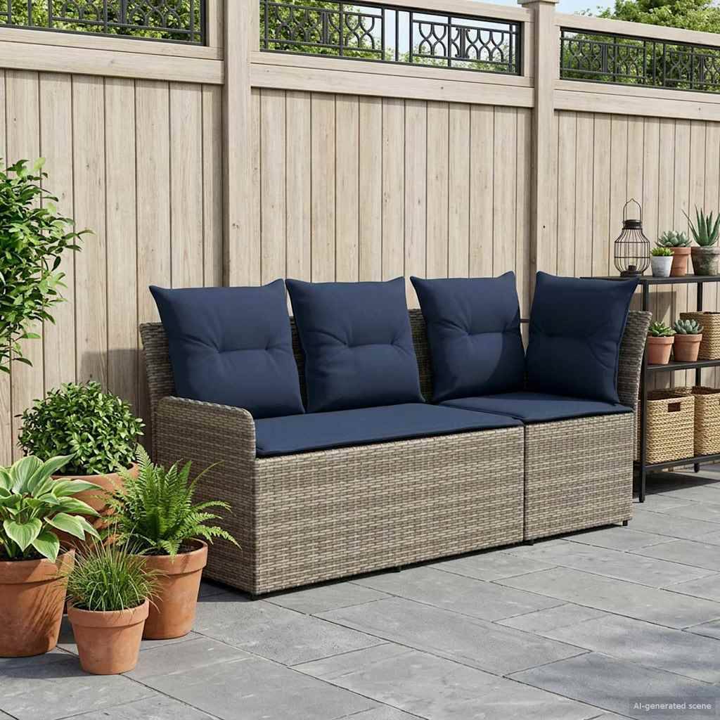 vidaXL Gartenarmsessel mit Ecksofa 2 Stück Grau und Marineblau